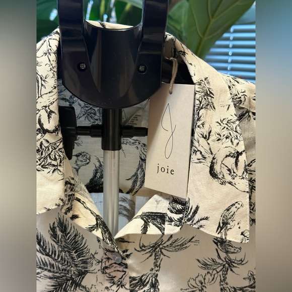 Joie  Beige and Black Palm Print Dress Shirt - Picture 6 of 7
